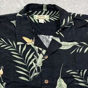 Tommy Bahama Silk Shirt Men's Large Black Floral Palm Tropical Button Down‎